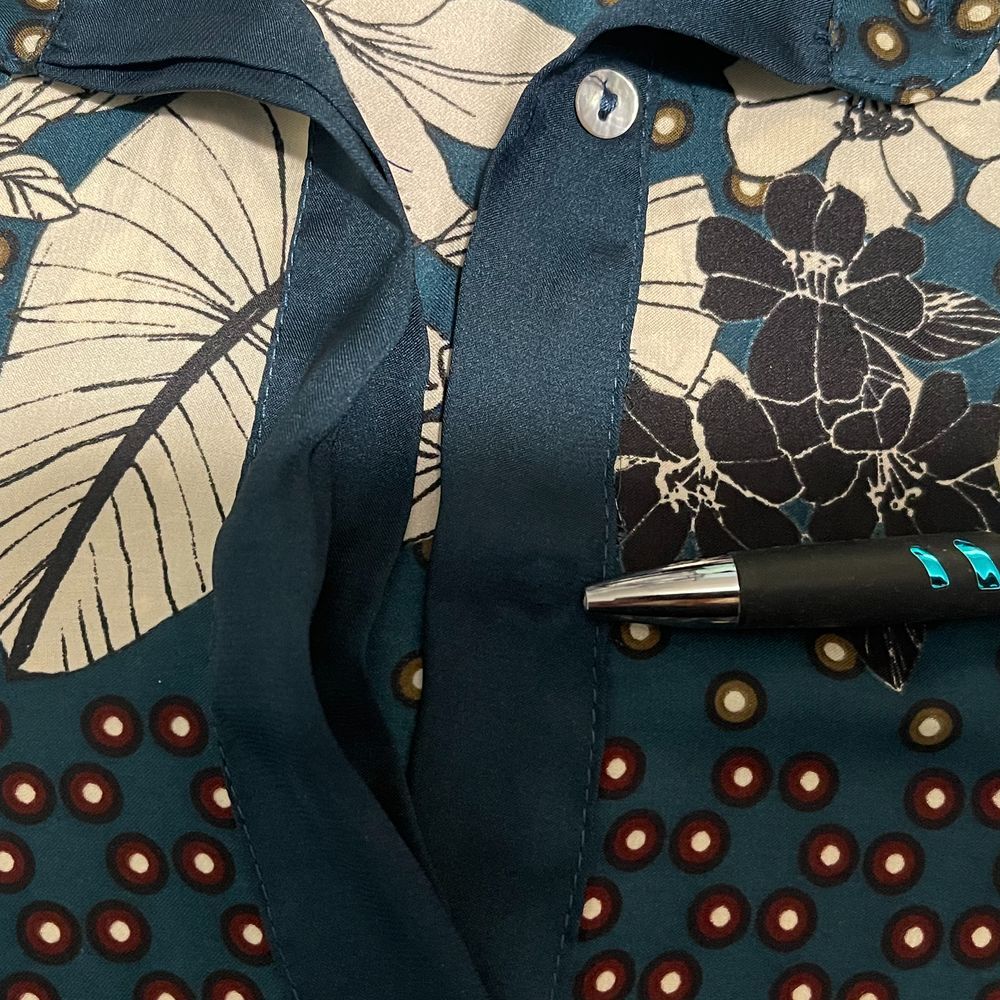 Zara Basic Collection Teal Mixed Media Blouse But… - image 8